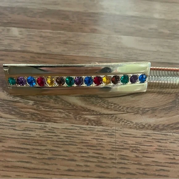 VTG Gold-toned mesh snake chain belt with multi colored gems - Picture 5 of 7